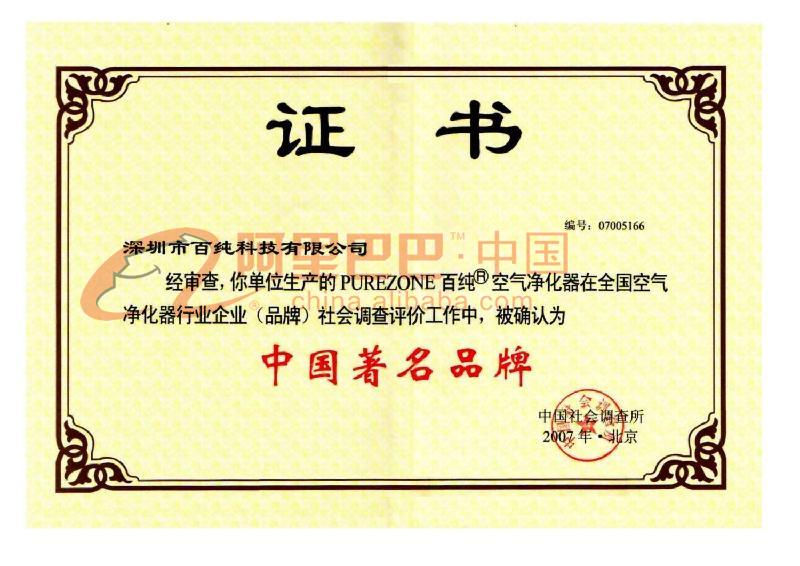 中国xx品牌证书