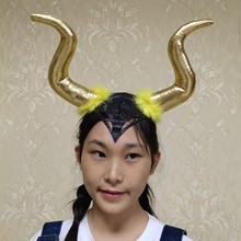 萬聖節頭飾發箍聖誕節表演道具惡魔牛角頭飾發箍黑色牛角發卡魔咒