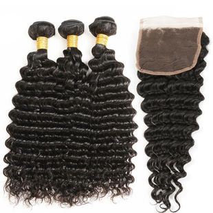 ˰lDeep wave hair bundles with closure l ٽzlK