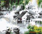 厂家直销 义乌数字油画 色彩空间diy-40*50梦里水乡 水墨画