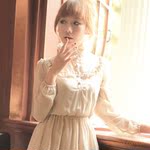 【爆款】2011秋装长袖连衣裙 韩版彩点雪纺连衣裙 2-810杏