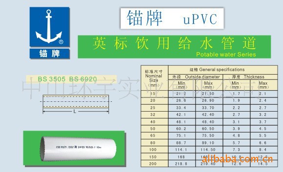 锚牌upvc英标管材 upvc管道 upvc管件 upvc给水管