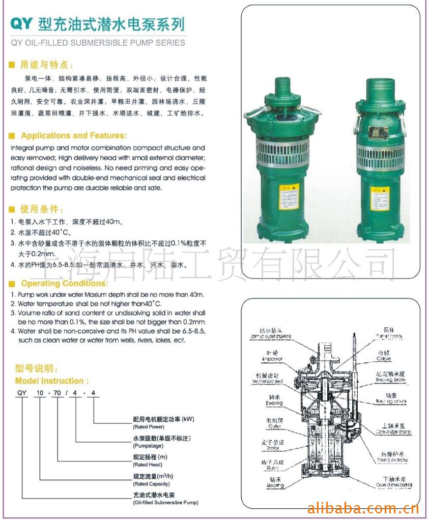上海启陆qy型充油式潜水泵油浸泵22kw