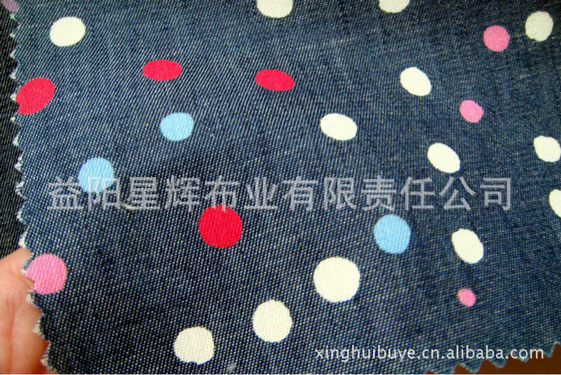 牛仔印花布,牛仔布圆点印花,牛仔布花朵印花,XH06