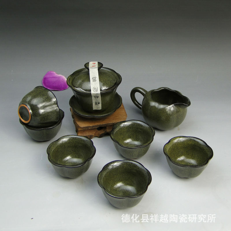高档茶具 批发 祥越 茶叶沫釉财圣盖碗组功夫茶具整套 陶瓷杯碗套