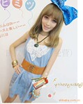 夏装新款 韩版女装蕾丝花边露背牛仔背心裙 女式连衣裙 320