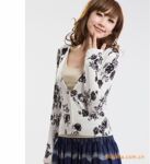2011春装新款韩版淑女装水印花V领长袖针织衫开衫短外套披肩