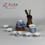 卓越陶瓷 恒越8头兰蝙蝠普洱线型茶具功夫茶礼品茶具 可印LOGO