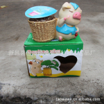 草娃娃 树脂骚包猪 魔豆工艺品 迷你盆栽 花卉种植