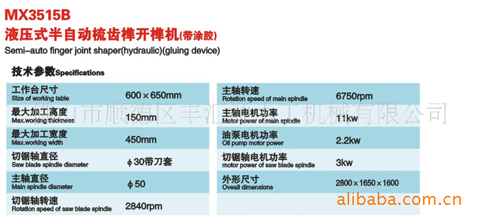 液压式半自动梳齿榫开榫机（带涂胶） MX3515-B