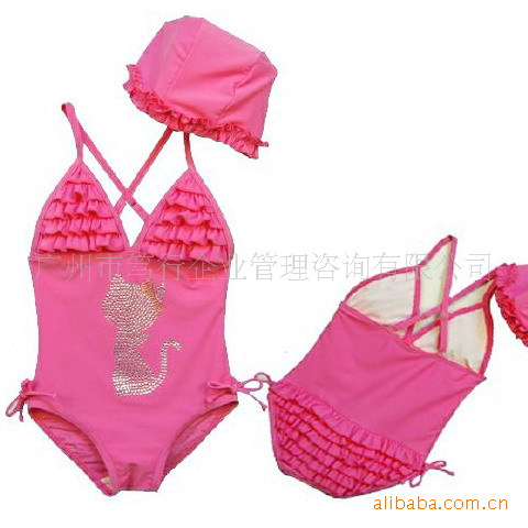 儿童泳衣 女童泳装 公主 连体 裙式 带帽 温泉出口 韩国原单1008