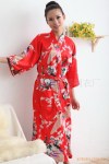 仿真丝睡袍浴衣 女式和服式浴袍/孔雀红 22802-1