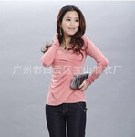 【供应】2011韩版新款女长袖T恤 V领 加工 【厂家】