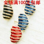 0117 韩版饰品 英伦风格 桃心条纹爱心耳钉耳环 白色款 批发