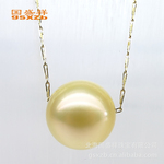 国盛祥批发团购 12-13mm 金色 南洋珠 珍珠吊坠 18K黄金链