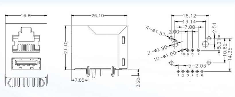 供应带网络滤波器rj45 单层usb连接器 10/100m百兆 100/1000m千兆接口