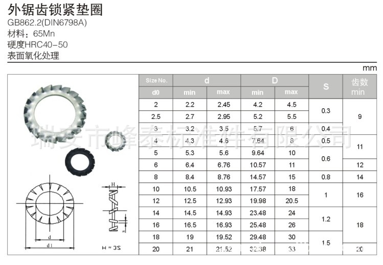 专业生产销售外锯齿锁紧垫圈 gb862.2 材料65mn