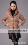 2011新款女装秋冬韩版双层门襟纱领撞色拼接防风保暖羽绒服