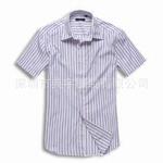 厂家热销 白色条纹 简单男衬衫 工作服衬衫短袖