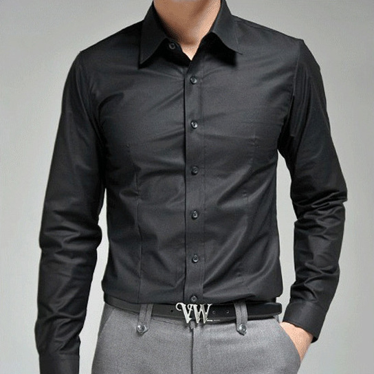 2014秋季新品 男休闲韩版修身长袖男士衬衣黑色白色免烫商务衬衫