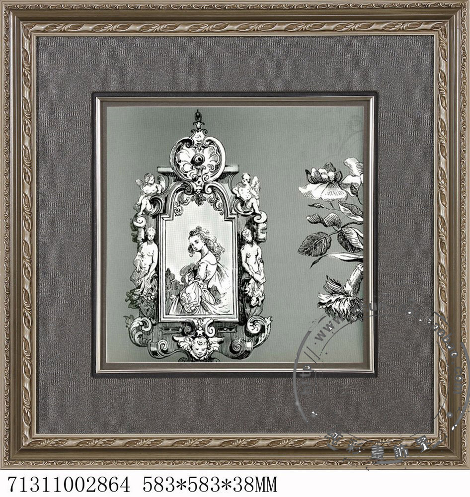 欧式复古黑白花纹装饰版画 高档画框卡纸装裱 客厅家居挂画