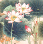 礼品画,中国国画, 真丝织锦画, 工艺画 荷花鸳鸯