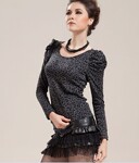 2012春款 女装 性感 时尚 豹纹 低领 泡泡袖 打底 长袖t恤