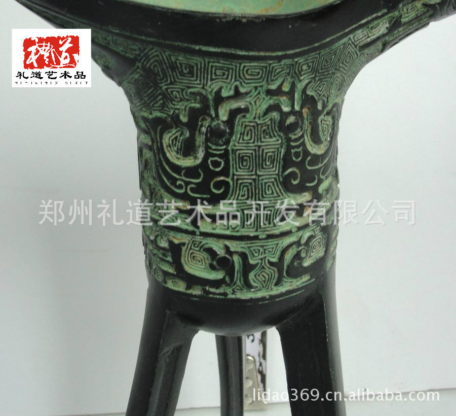 仿古青铜器酒厂促销工艺品礼品 送外宾爵酒器凤鸟纹爵 铜酒杯