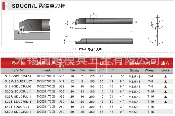 台湾进口数控刀具SDUCR/L内径95°车刀杆