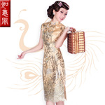 【如意风】华彩豪华蕾丝亮片钉珠高级旗袍手工定制
