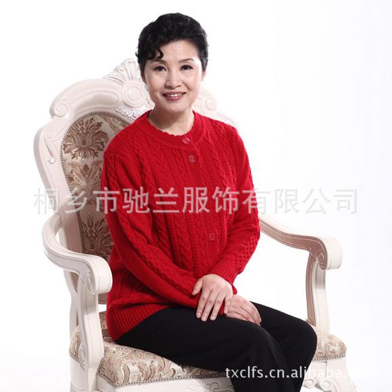 2012秋装新款女装花边圆领毛衣中老年妈妈装羊毛衫羊绒衫外套 