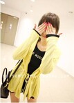 2012日韩女装新款 柔软棉质系带带帽防晒衫