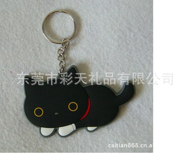 环保PVC钥匙扣 小黑猫 可订制公司礼品、纪念品