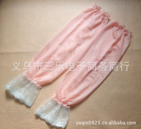 批发 韩版蕾丝点点防紫外线袖套 时尚薄款雪纺防晒露手袖套 臂套