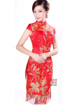 【如意风】金竹 手工刺绣 化纤蕾丝 结婚旗袍礼服 回门敬酒