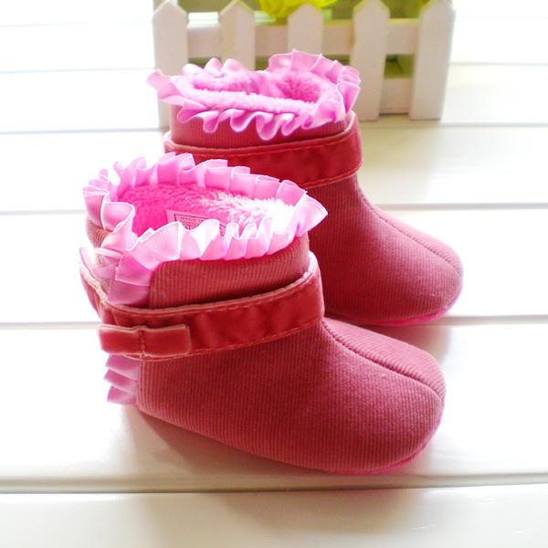 批发新款紫红百褶边婴儿棉靴 宝宝学步靴子 宝宝棉鞋Q101