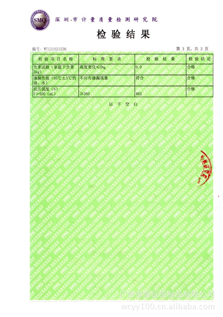 2012年最新QS认证检验报告