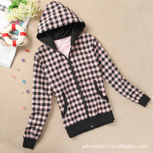 供应欧码女装外套外贸原单大码格子外套女装卫衣欧码女款格子上衣