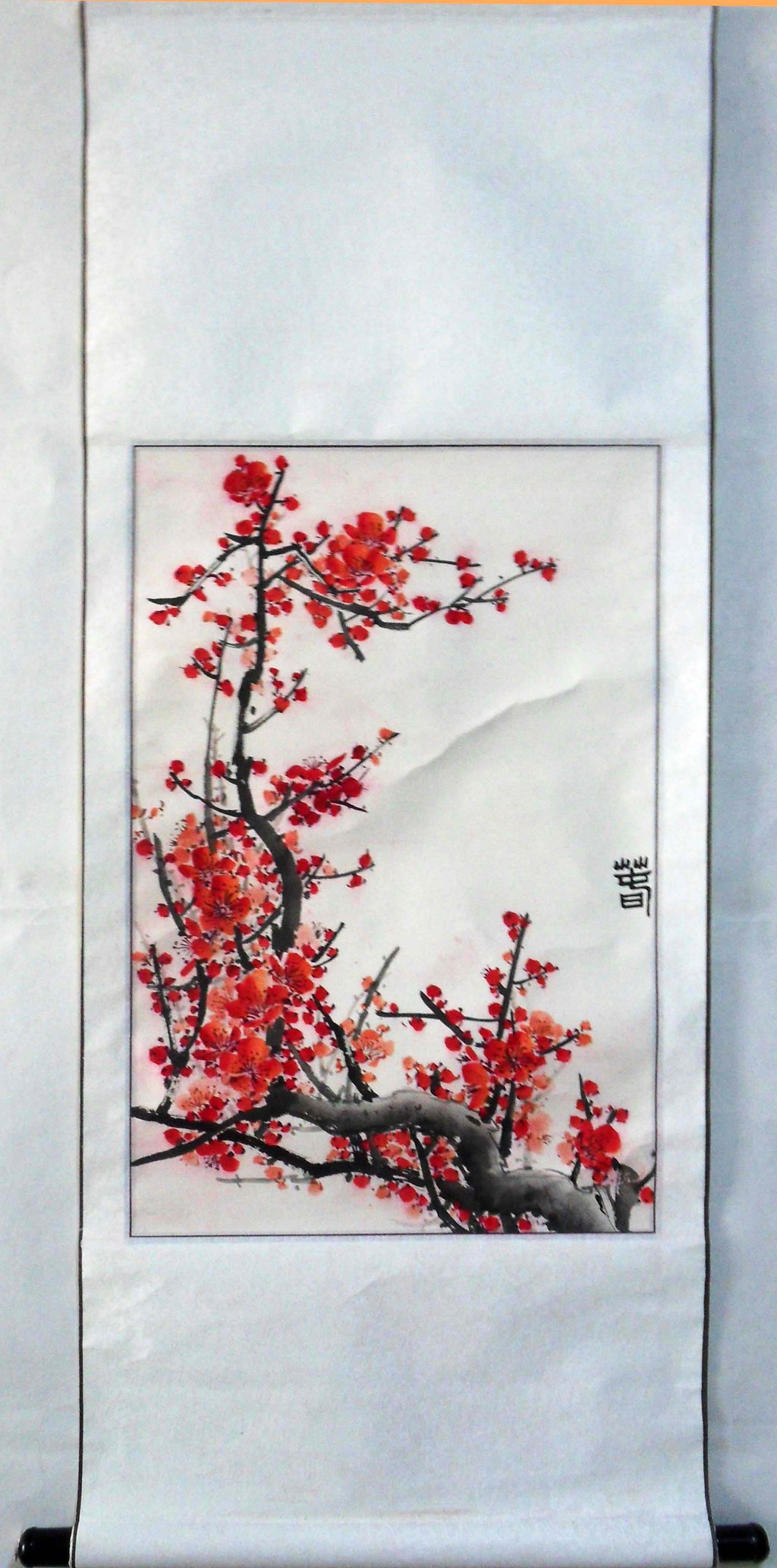 国画梅花四尺红梅图写意梅花镜框装饰画礼品画字国画批发