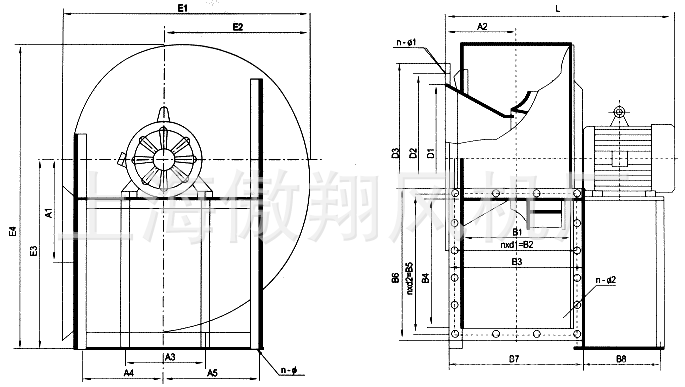 4-72(79)离心风机A式外形安装尺寸