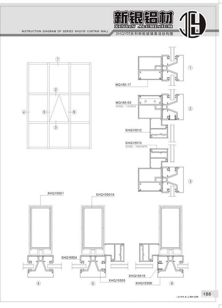 明框玻璃幕墙型材隐框玻璃幕墙型材xhq155系列铝合金幕墙型材
