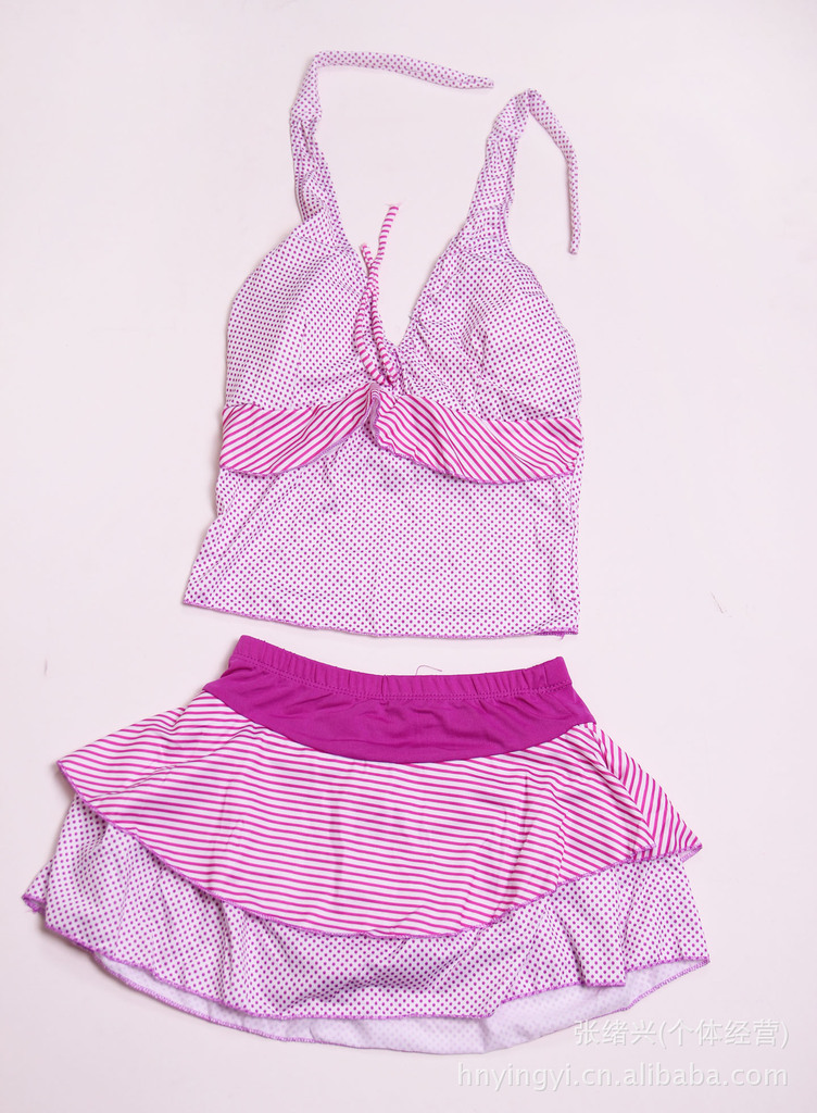 新品女装泳衣 碎花小胸聚拢分体裙式游泳衣 保守型泳衣 批发图片_6