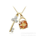 金府饰品 奥地利水晶 同心锁 水晶项链 专业批发 厂家直销