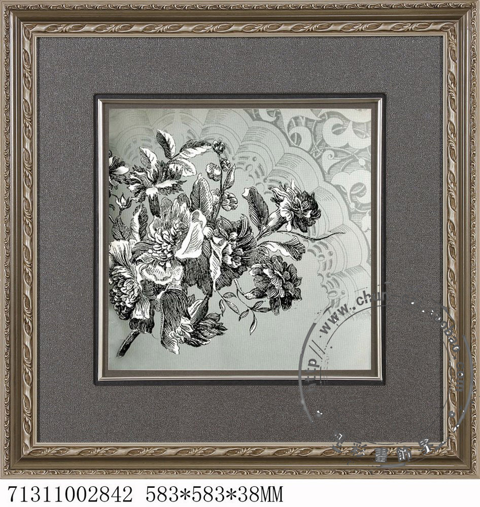 欧式复古黑白花纹装饰版画 高档画框卡纸装裱 客厅家居挂画