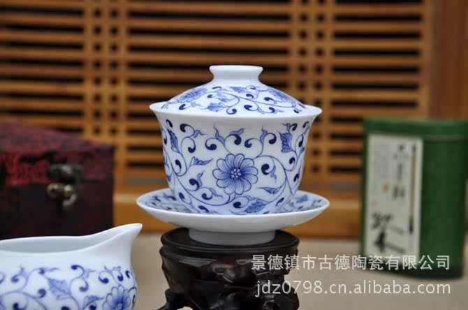 精品 景德镇手绘青花功夫茶具批发 礼品套装 缠枝莲 b款