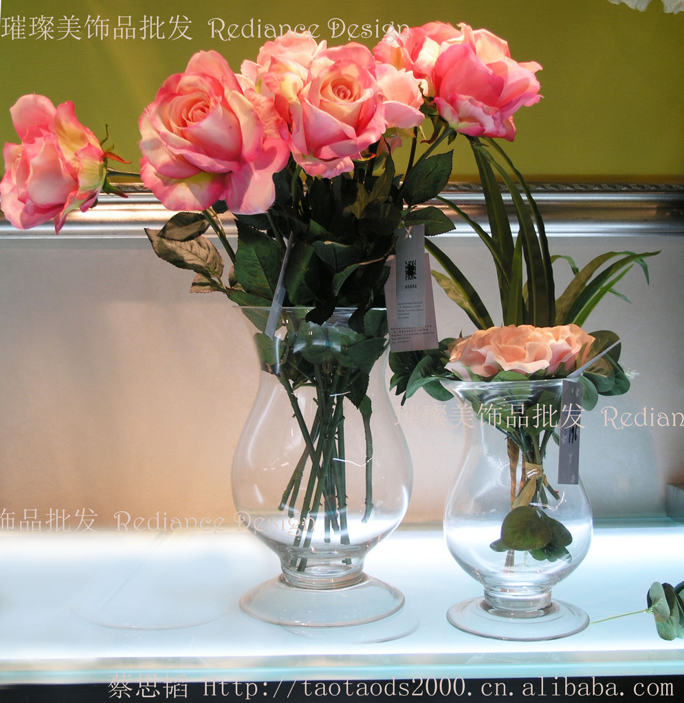 长期供应 玻璃花插 透明玻璃花瓶 外贸吹制玻璃花瓶