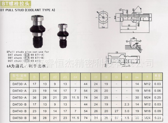 CNC数控刀具 BT螺栓拉头 DAT30 DAT40 DAT50