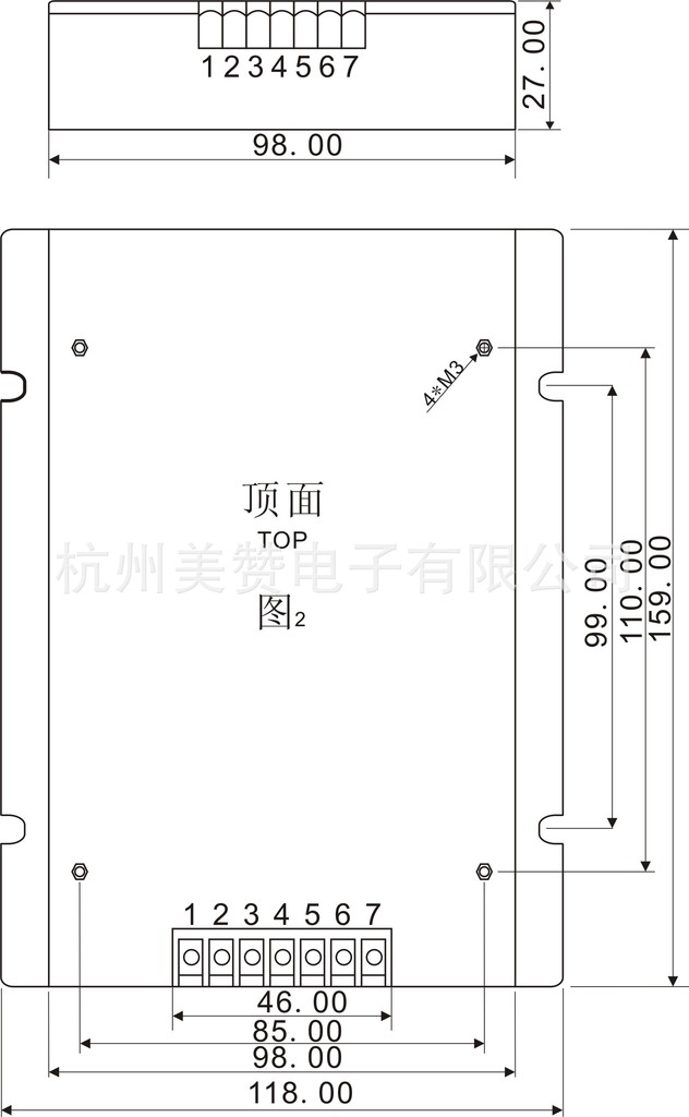 AC转DC电源200W尺寸图,159*118*27mm