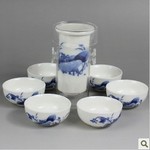 供应高品质 青花瓷广告红茶茶具陶瓷玻璃套装 1专用泡茶器+6茶