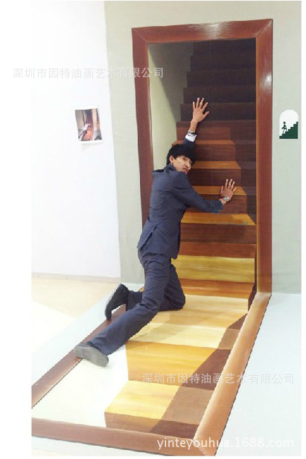纯手工3D油画高端墙绘彩绘地画逼真写实3D立体画